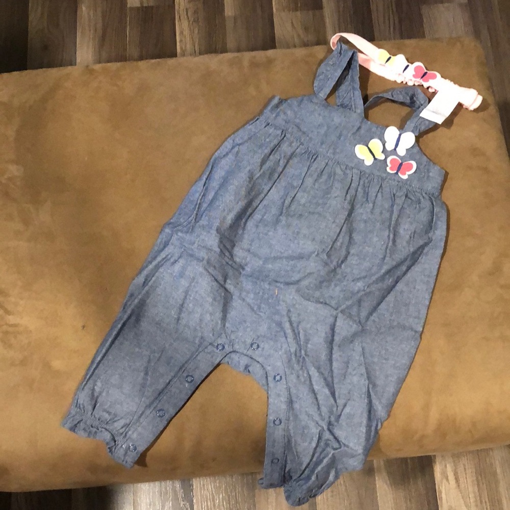 Gymboree one piece sleeveless pants outfit with matching headband size 3-6 m